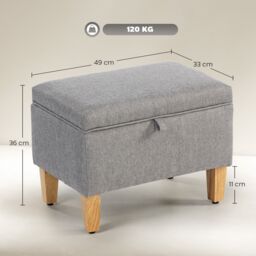 HOMCOM Linen Storage Ottoman Storage Box with Rubberwood Legs, Light Grey - thumbnail 3