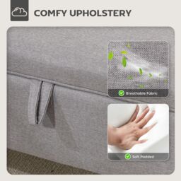 HOMCOM Linen Storage Ottoman Storage Box with Rubberwood Legs, Light Grey - thumbnail 5