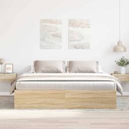 Berkfield Home Bed Frame Sonoma Oak 200x200 cm in Light Tan - thumbnail 3