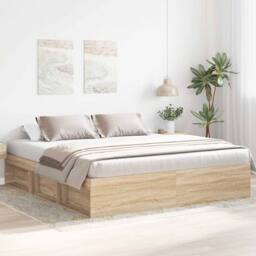 Berkfield Home Bed Frame Sonoma Oak 200x200 cm in Light Tan - thumbnail 2