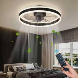 FLAVORA Dimmable LED Ceiling Fan Light With Remote Control in Black - thumbnail 1