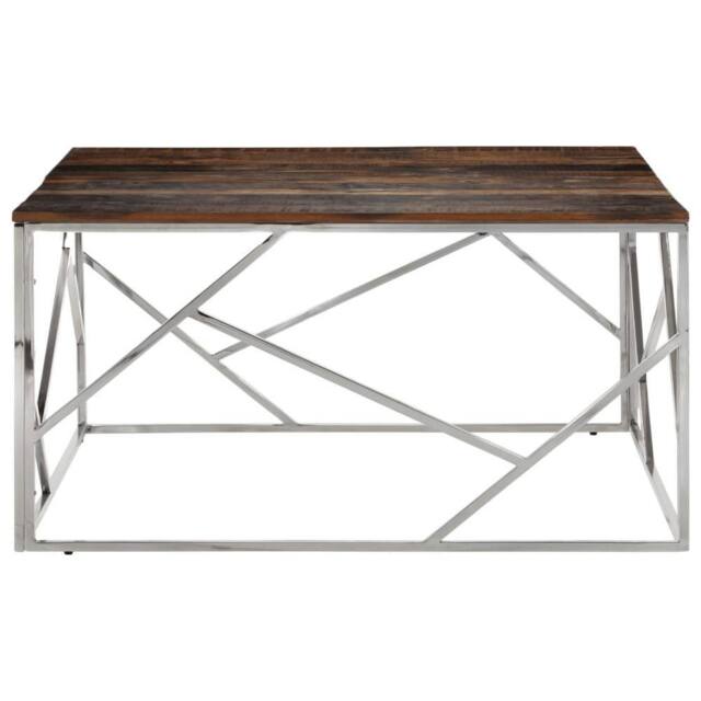 Berkfield Home Coffee Table Silver Stainless Steel & Solid Wood Sleeper - image 1