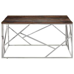 Berkfield Home Coffee Table Silver Stainless Steel & Solid Wood Sleeper - thumbnail 1
