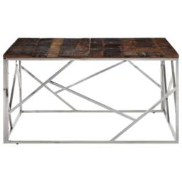 Berkfield Home Coffee Table Silver Stainless Steel & Solid Wood Sleeper - thumbnail 3