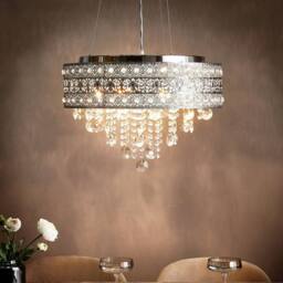 Wyld and Coco Crystal Chandelier Pendant Lamp Silver Chrome Finish