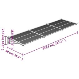 Berkfield Home Door Canopy Black 297.5x90 cm Polycarbonate - thumbnail 6