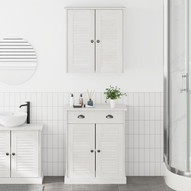 Berkfield Home Bathroom Furniture Set with Drawer with Shelf with Storage with Door 2 pcs Brown Solid wood pine - image 1
