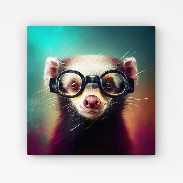 Warren Reed - Designer Ferret With Glasses Splashart Canvas in Brown - Size: w40 inch x h40 inch - image 1