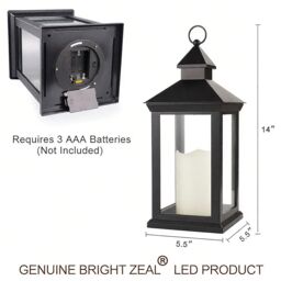 Bright Zeal 2Pcs 14' Decorative Candle Lanterns Christmas Decorations in Black - thumbnail 5
