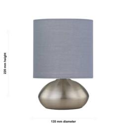 First Choice Lighting Set of 2 Jenson - Brushed Chrome Touch Table Lamps Grey Cotton Shade in Silver - thumbnail 7