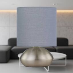 First Choice Lighting Set of 2 Jenson - Brushed Chrome Touch Table Lamps Grey Cotton Shade in Silver - thumbnail 4