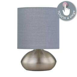 First Choice Lighting Set of 2 Jenson - Brushed Chrome Touch Table Lamps Grey Cotton Shade in Silver - thumbnail 6