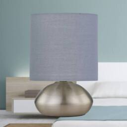 First Choice Lighting Set of 2 Jenson - Brushed Chrome Touch Table Lamps Grey Cotton Shade in Silver - thumbnail 5