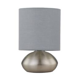 First Choice Lighting Set of 2 Jenson - Brushed Chrome Touch Table Lamps Grey Cotton Shade in Silver - thumbnail 3