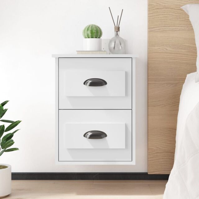 Berkfield Home Wall-mounted Bedside Cabinet White 41.5x36x53cm - Size: 41.5x36x53 cm - image 1