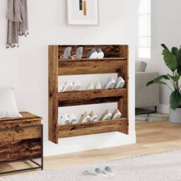 Berkfield Home Wall Shoe Cabinet Old Wood 80x18x90 cm Engineered Wood in Brown - Size: 80 x 18 x 90 cm - thumbnail 3
