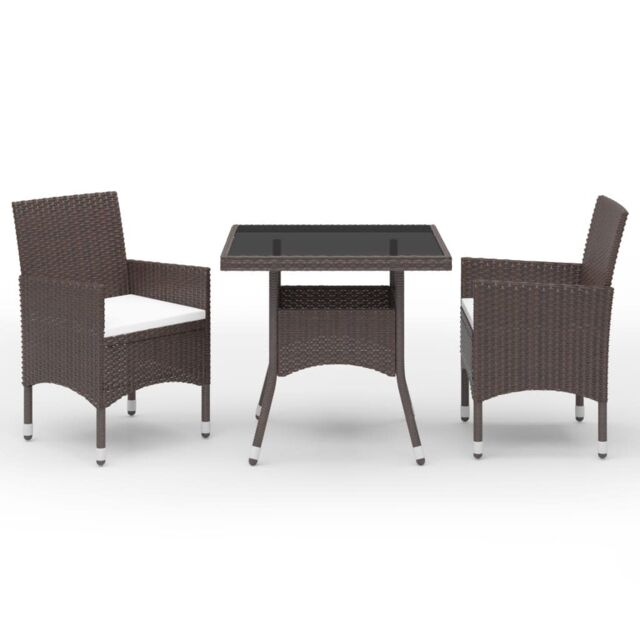 Berkfield Home 3 Piece Garden Dining Set Poly Rattan & Tempered Glass Brown - image 1