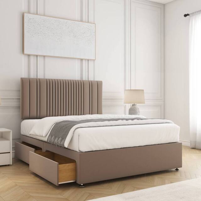"BSSPOKE Florence Velvet Divan Bed 24"" Headboard 2Drawers Footend & Mattress in Bronze - Size: Double" - image 1