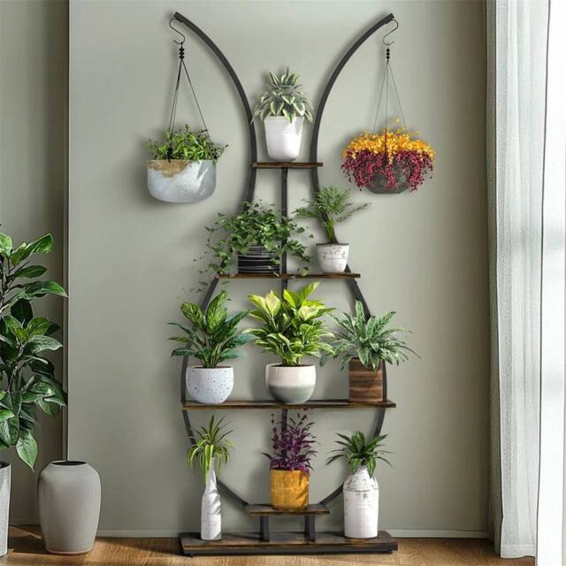 Kelvenix Large Metal Plant Stand Vase Shape Ladder Flower Shelf in Brown - image 1