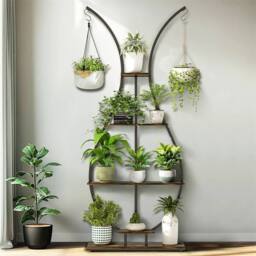 Kelvenix Large Metal Plant Stand Vase Shape Ladder Flower Shelf in Brown - thumbnail 5