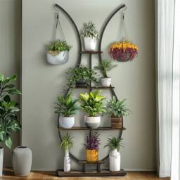 Kelvenix Large Metal Plant Stand Vase Shape Ladder Flower Shelf in Brown - thumbnail 1