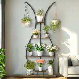 Kelvenix Large Metal Plant Stand Vase Shape Ladder Flower Shelf in Brown - thumbnail 3