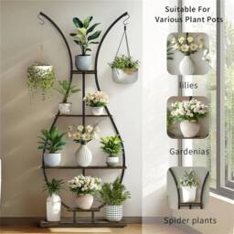 Kelvenix Large Metal Plant Stand Vase Shape Ladder Flower Shelf in Brown - thumbnail 4