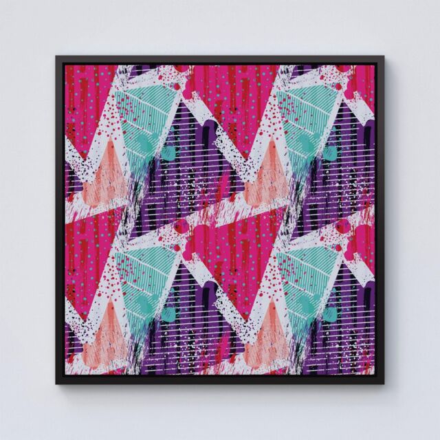 "Warren Reed - Designer Shabby Geometric Pattern Framed Canvas in Black - Size: W30"" x H30""" - image 1