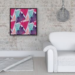 "Warren Reed - Designer Shabby Geometric Pattern Framed Canvas in Black - Size: W30"" x H30""" - thumbnail 2