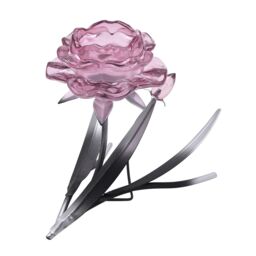 Hestia Pink Glass Rose Single Candle Holder With 2 Tone Black & Silver Base - thumbnail 2