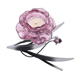 Hestia Pink Glass Rose Single Candle Holder With 2 Tone Black & Silver Base - thumbnail 3