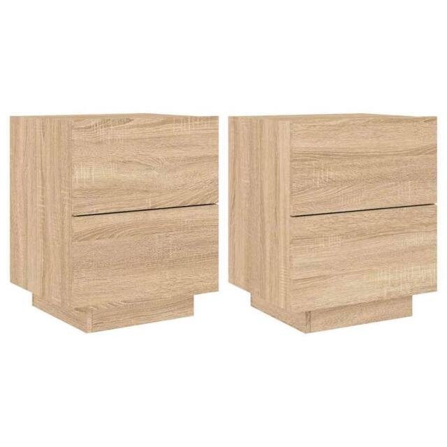 Berkfield Home Bedside Cabinets with LED Lights 2 pcs Sonoma Oak Engineered Wood in Light Tan - image 1