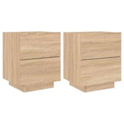 Berkfield Home Bedside Cabinets with LED Lights 2 pcs Sonoma Oak Engineered Wood in Light Tan - thumbnail 1