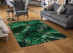 Benjamin Tate Design Tropical Leaves On Black Rug in Natural - Size: Large - thumbnail 2