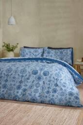 Catherine Lansfield 'Zoukara Floral' Reversible Duvet Cover Set in Blue - Size: Double - thumbnail 2