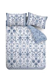 Catherine Lansfield 'Zoukara Floral' Reversible Duvet Cover Set in Blue - Size: Double - thumbnail 5