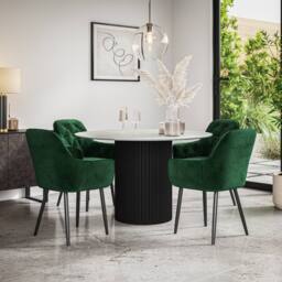 More4Homes Arlo White Marble Top W Black Leg + Anika Velvet Dining Chair Set Of 4 in Green - thumbnail 1