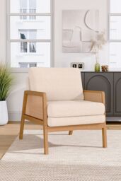Living and Home White Teddy Fur Rattan Armrest Sofa Cushioned Armchair - thumbnail 2