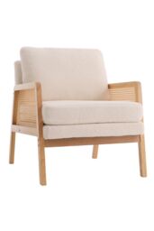 Living and Home White Teddy Fur Rattan Armrest Sofa Cushioned Armchair - thumbnail 4