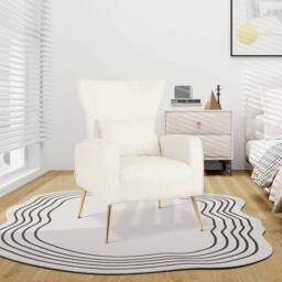 Costway Velvet Upholstered Wingback Chair Tufted Accent Armchair w/Pillow in White - thumbnail 5