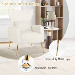 Costway Velvet Upholstered Wingback Chair Tufted Accent Armchair w/Pillow in White - thumbnail 8
