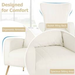 Costway Velvet Upholstered Wingback Chair Tufted Accent Armchair w/Pillow in White - thumbnail 6