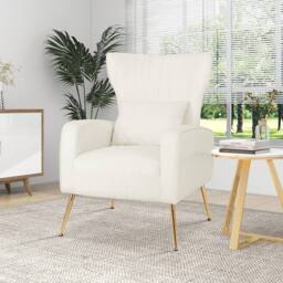 Costway Velvet Upholstered Wingback Chair Tufted Accent Armchair w/Pillow in White
