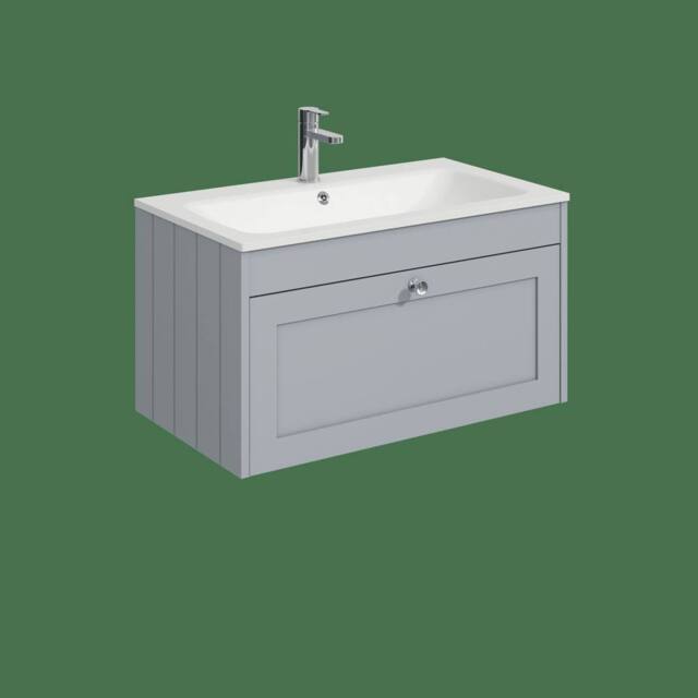 Balterley 800mm Wall Hung 1 Drawer Unit & Stone Basin 1 Tap Hole - Satin Grey - image 1