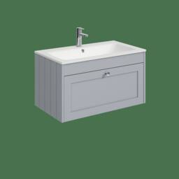 Balterley 800mm Wall Hung 1 Drawer Unit & Stone Basin 1 Tap Hole - Satin Grey - thumbnail 1