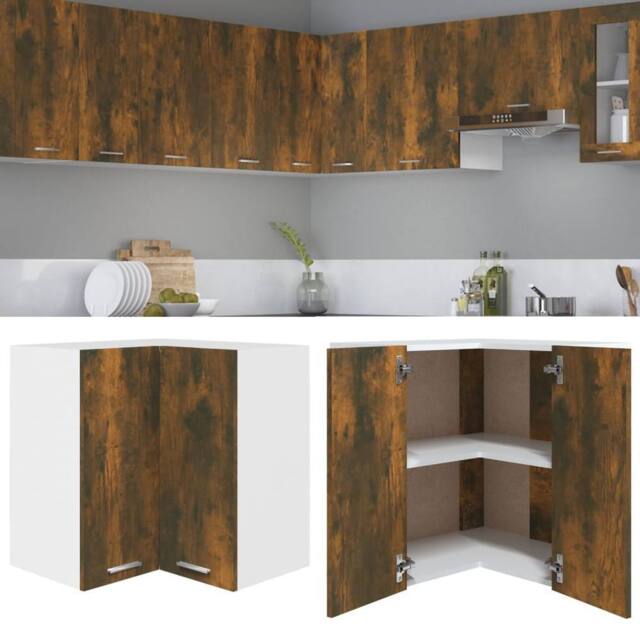 Berkfield Home Hanging Corner Cabinet Smoked Oak 57x57x60 cm Engineered Wood in Brown - Size: 57 x 57 x 60 cm - image 1