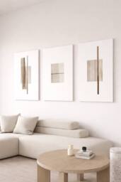 Mafett Set of 3 Neutral Abstract Canvas Wall Art Minimalist Prints in White - Size: A2 - thumbnail 2