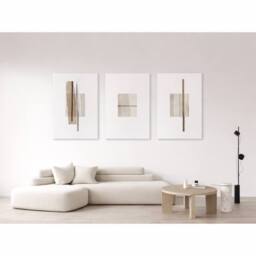 Mafett Set of 3 Neutral Abstract Canvas Wall Art Minimalist Prints in White - Size: A2 - thumbnail 1