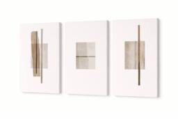 Mafett Set of 3 Neutral Abstract Canvas Wall Art Minimalist Prints in White - Size: A2 - thumbnail 3