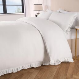 OHS Frill Edge Decor Duvet Cover with Pillowcase Bedding Set in White - Size: Super King - thumbnail 6